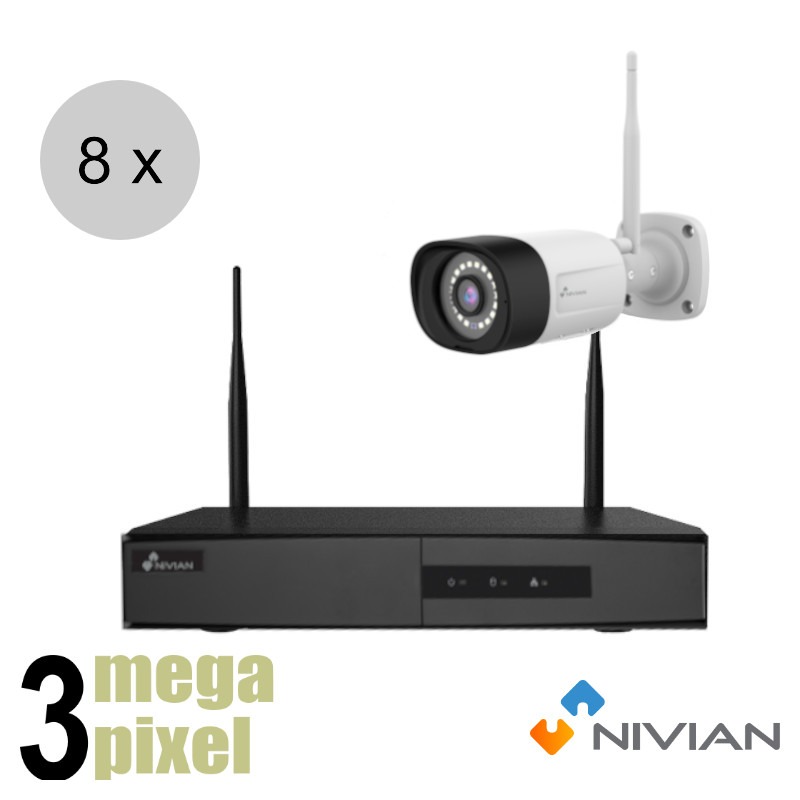 Nivian 3MP wifi camerasysteem - 8x bullet camera - 16 kanalen - KIT1630W6-8
