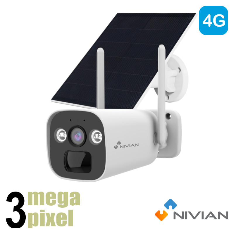 Nivian 3MP 4G camera - 20m - 2.8mm - Accu - Zonnepaneel - CAM01-SOLAR4G