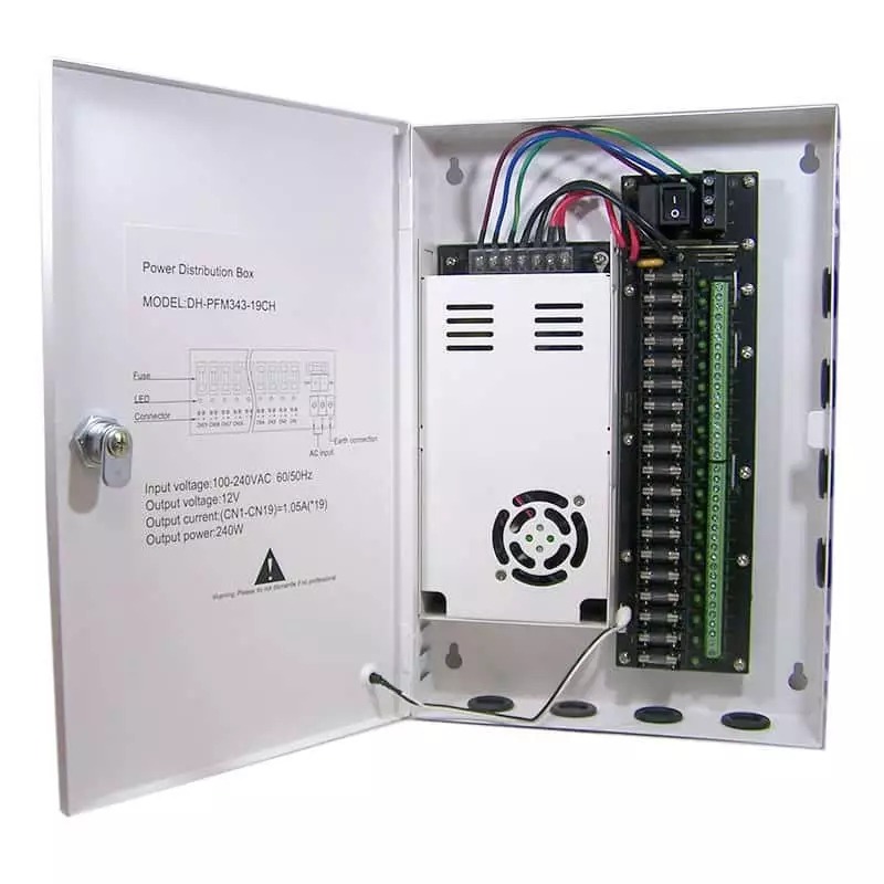 Dahua centrale voedingskast - 12 volt - 240 watt - 19 aansluitingen - PFM343-19CH