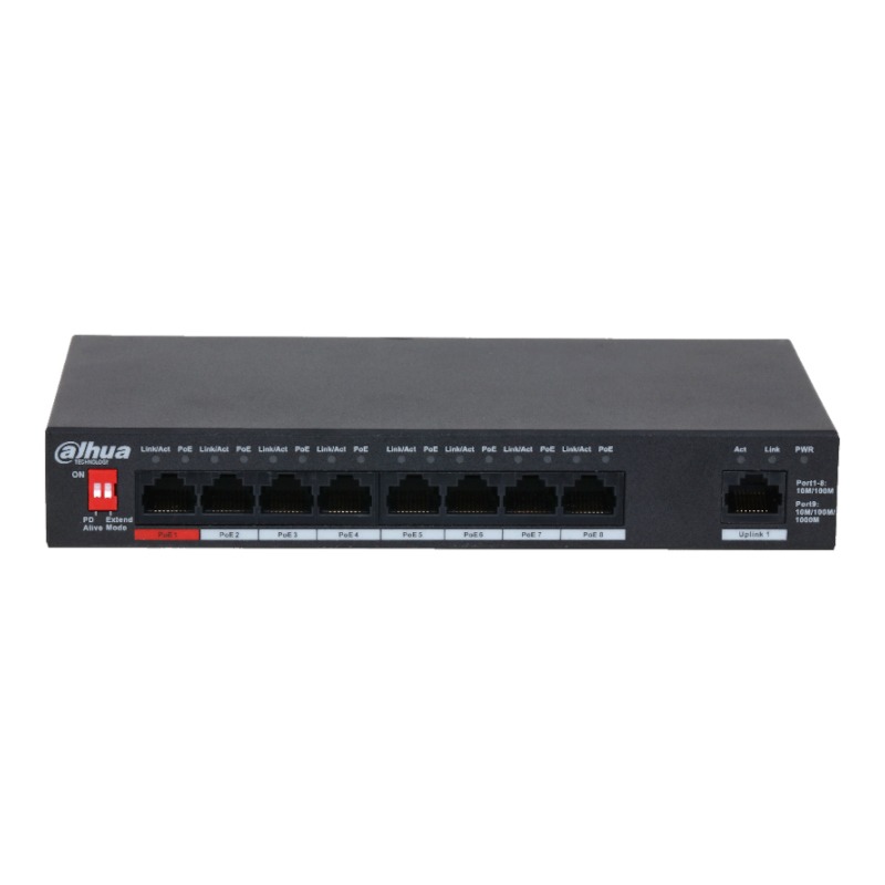Dahua PoE switch 96W - Unmanaged - 8 poorten + 2 uplink - tot 100Mbps - PFS3010-8ET-96