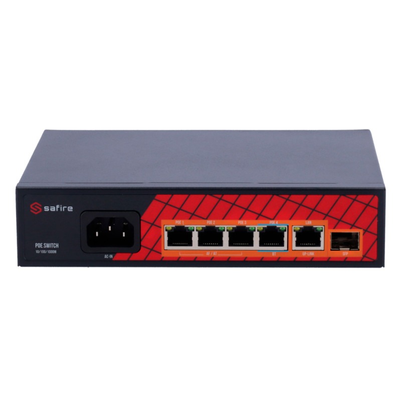 Safire PoE switch 65W - Unmanaged - 4 poorten + 2 uplink - tot 1000Mbps - SF-SW0604HIPOE-GF-65