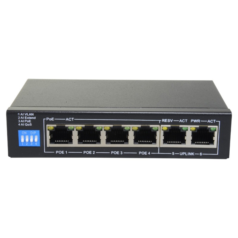Safire PoE switch 60W - Unmanaged - 4 poorten + 2 uplink - tot 100Mbps - SF-SW0604POE-60