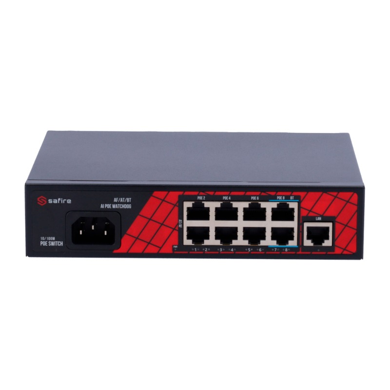 Safire PoE switch 120W - Unmanaged - 8 poorten + 1 uplink - tot 100Mbps - SF-SW0908HIPOE-120