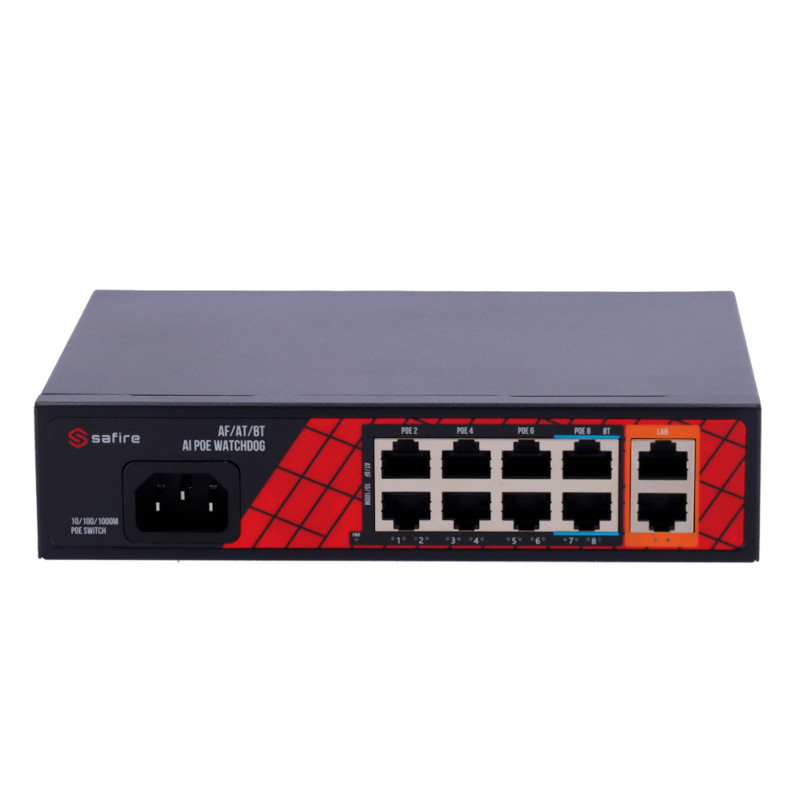 Safire PoE switch 120W - Unmanaged - 8 poorten + 2 uplink - tot 100Mbps - SF-SW1008HIPOE-H-120