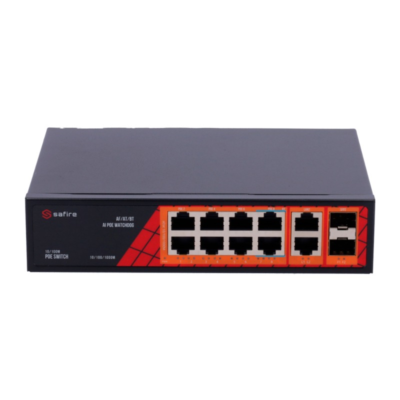 Safire PoE switch 120W - Unmanaged - 8 poorten + 4 uplink - tot 1000Mbps - SF-SW1208HIPOE-GF-120