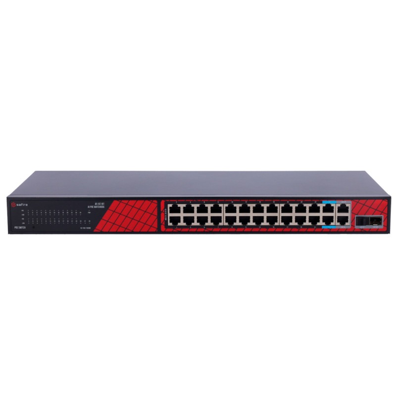 Safire PoE switch 300W - Unmanaged - 24 poorten + 4 uplink - tot 100Mbps - SF-SW2824HIPOE-300