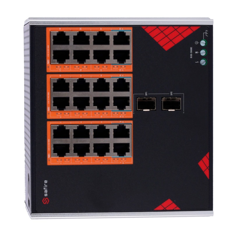 Safire PoE switch 390W - Unmanaged - 24 poorten + 2 uplink - tot 1000Mbps - SF-SWI2624HIPOE-GF-AC-390-DIN