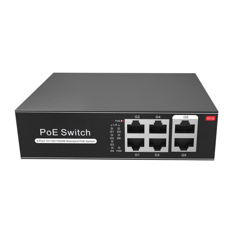 Dahua OEM PoE switch 65W - Unmanaged - 4 poorten + 2 uplink - tot 1000Mbps - SW0604POE-G-65-E