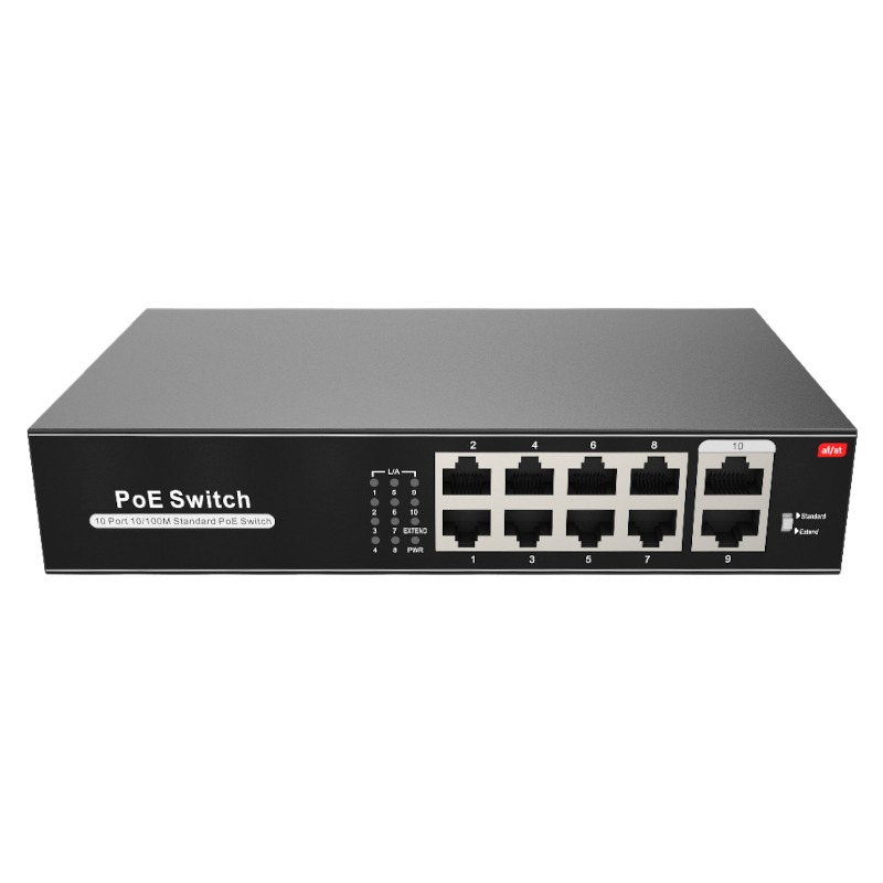 Dahua OEM PoE switch 100W - Unmanaged - 8 poorten + 2 uplink - tot 100Mbps - SW1008POE-100-E