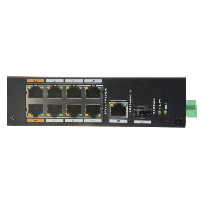 Dahua OEM PoE switch 96W - Unmanaged - 8 poorten + 2 uplink - tot 100Mbps - SW1008POE-96-DIN