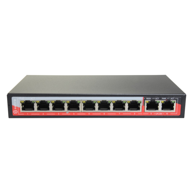 Safire PoE switch 96W - Unmanaged - 8 poorten + 2 uplink - tot 100Mbps - SF-SW1008POE-96