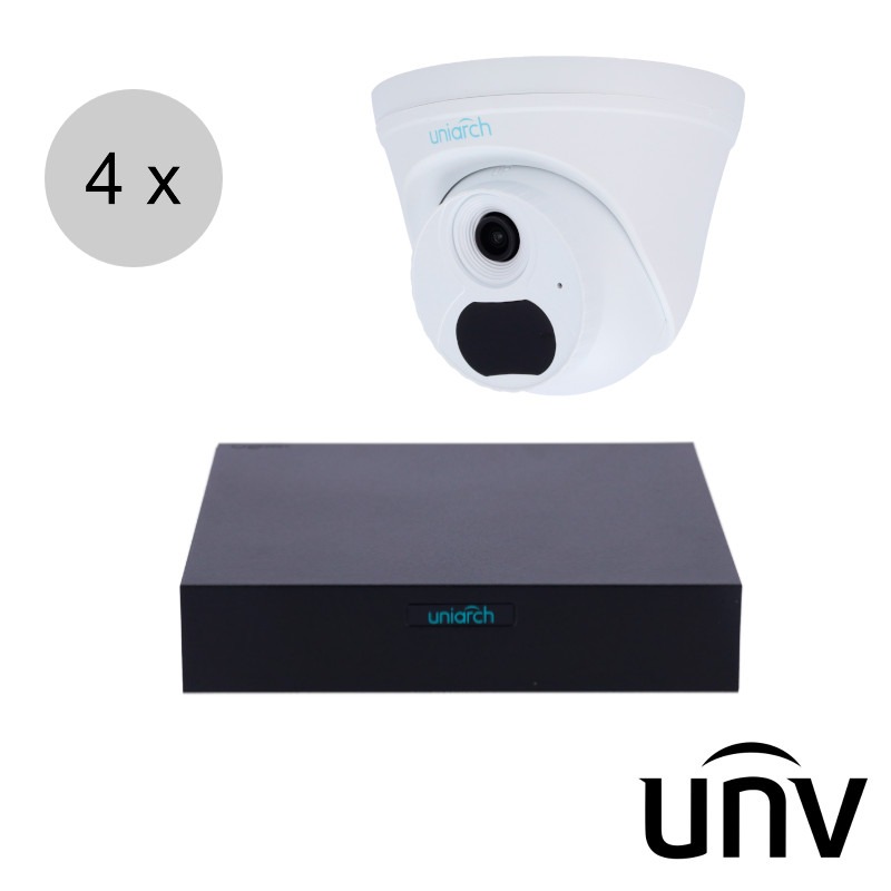 Uniarch 2MP IP cameraset - 4 turret camera’s - IR - audio - 2.8mm - 30m - ips42ut1