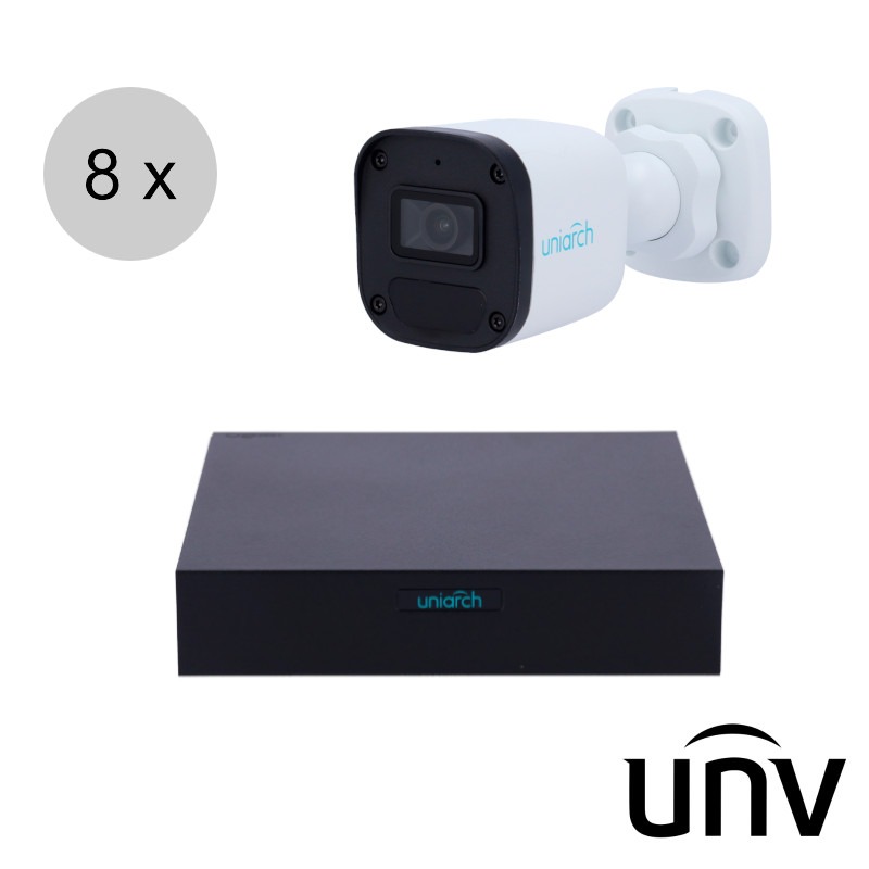 Uniarch 4MP IP cameraset - 8 bullet camera's - IR - audio - 2.8mm - 30m - ips84ub1