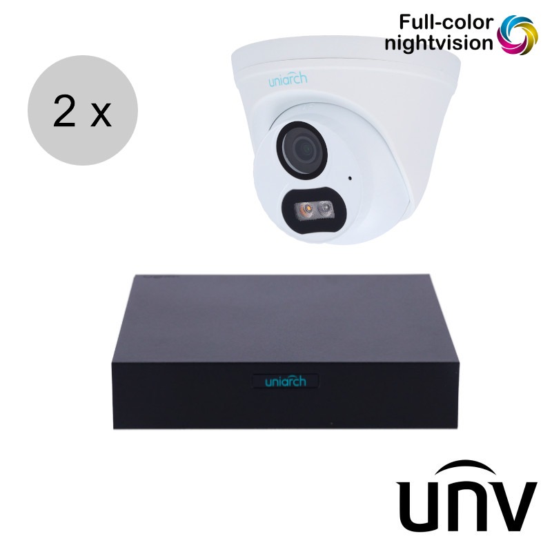 Uniarch 4MP IP cameraset - 2 turret camera's - dual light - audio - 2.8mm - ips24ut2