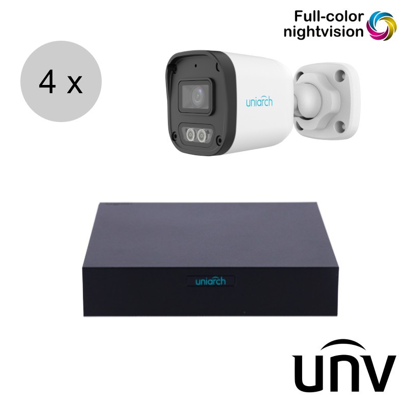 Uniarch 4MP IP cameraset - 4 bullet camera's - dual light - audio - 2.8mm - ips44ub2
